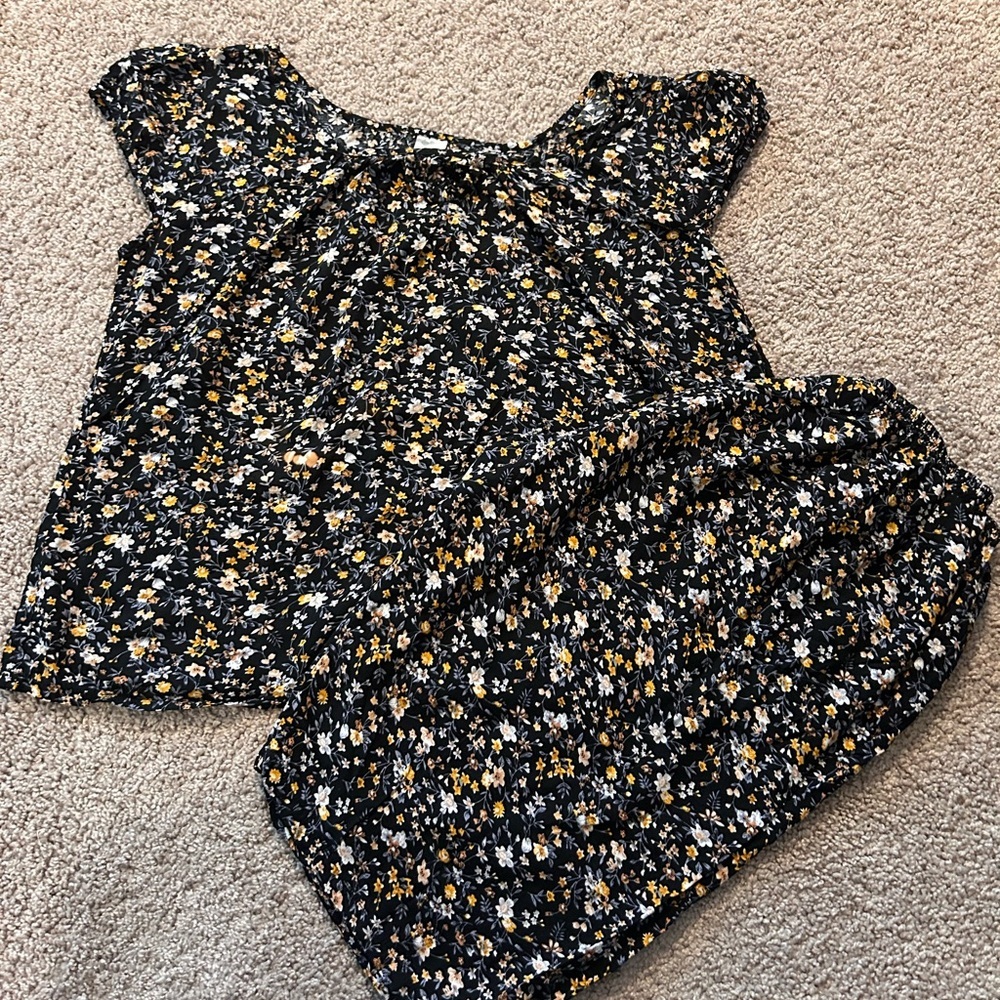 Tku La Floral Black and Yellow Top & Bermuda Shorts PJ Set Size 4X